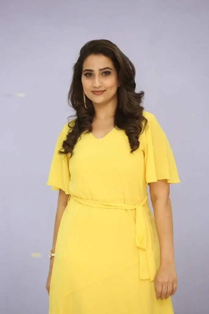 SOUTH INDIAN TELEVISION ANCHOR MANJUSHA PHOTOSHOOT IN YELLOW DRESS 2